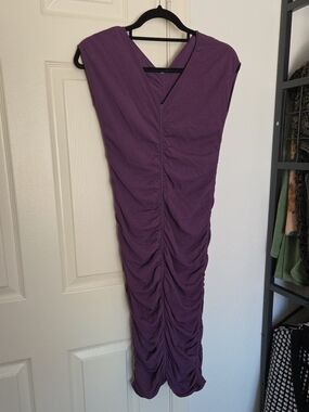 Dolce And Gabbana Ruched Purple V-Neck Midi Dress 46